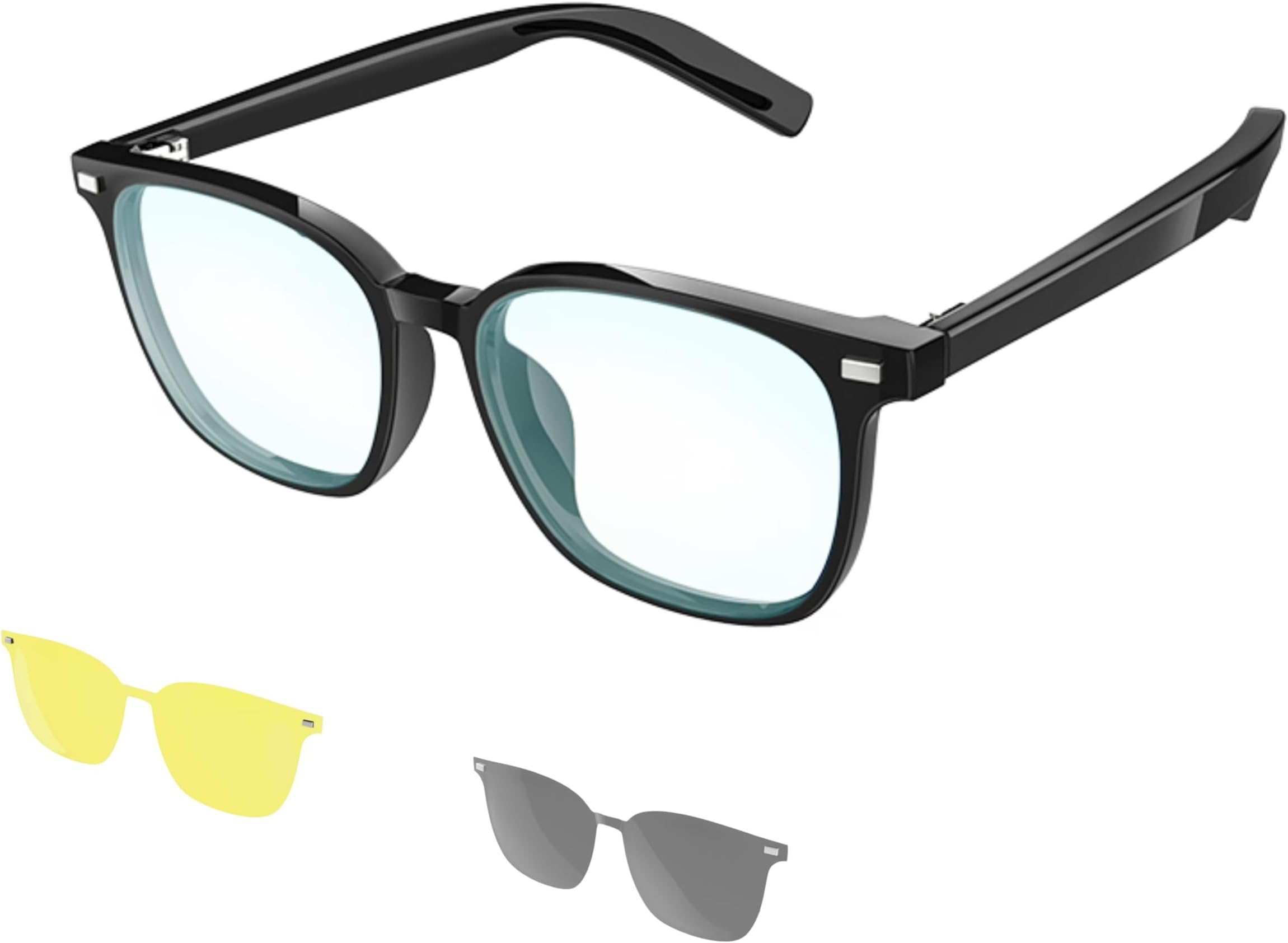 Smart Bluetooth Audio Glasses, Anti-Blue Light, Auto On/Off, Call/Music, Voice Assistant,Remote control of mobile phone camera function, Black Frame，unisex