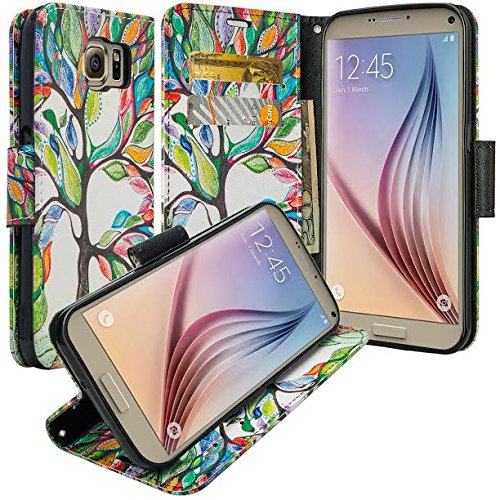 GALAXY WIRELESS for Galaxy S7 Case with Wallet, Samsung Galaxy S7 Wallet Case, Flip Folio [Kickstand Feature] Pu Leather Wallet Case with ID Slots for S7 Phone Case - Colorful Tree
