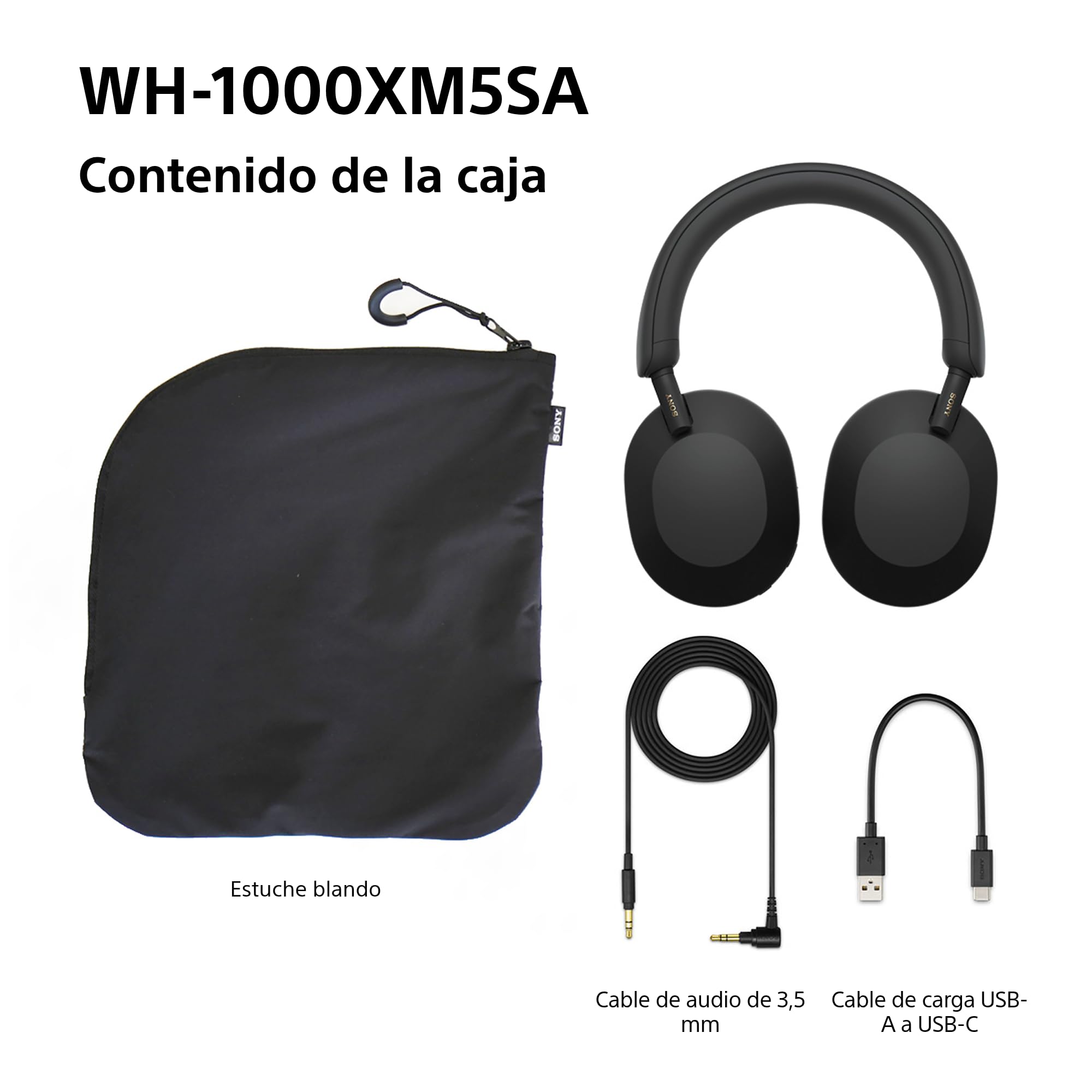 Sony WH-1000XM5SA Edición Especial con Estuche Blando Auriculares inalámbricos Premium y Noise Cancelling, Bluetooth, Llamadas de Calidad, Hi-Res, hasta 30 H de batería, Negro