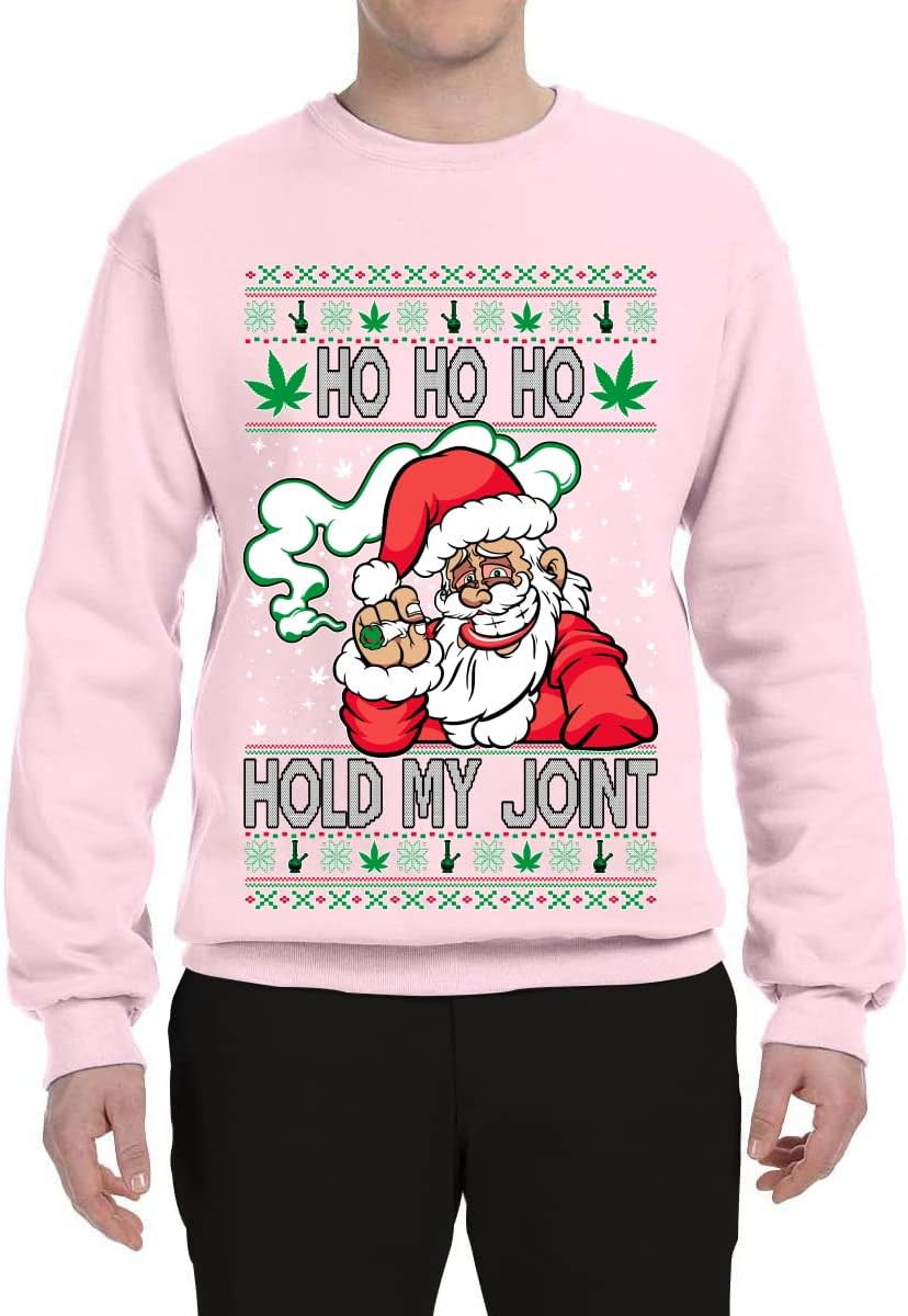 Ho Ho Ho Hold My Joint Weed Santa Smoking Ugly Christmas Sweater Unisex Crewneck Sweatshirt