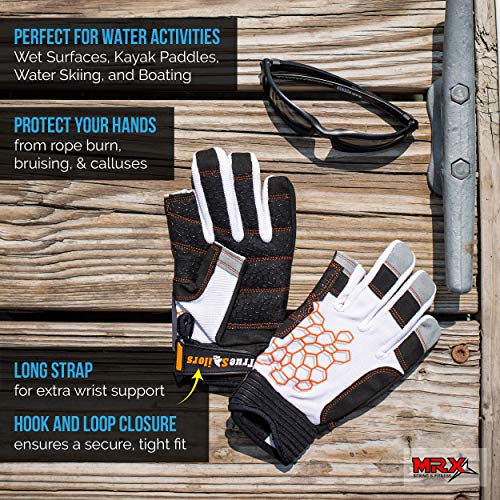 MRX BOXING & FITNESS Sailing Gloves Sticky Palm Gripy Glove Yachting Kayak Dinghy Fishing 2 Cut Finger (White 2-XL)