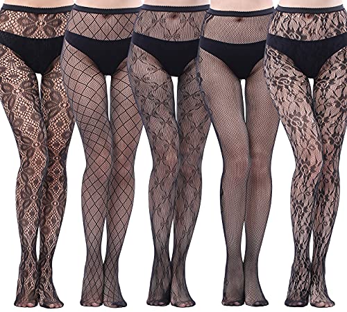Amandir Fishnet Stockings Womens Lace Mesh Patterned Fishnet Leggings Tights Net Pantyhose(dull black, one size)