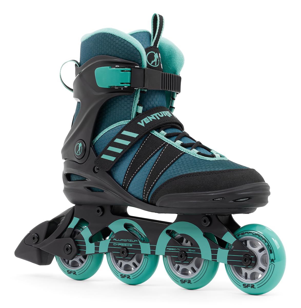 SFR Venture Pro Inline Skates, Teal UK 7A / EU 40.5, Stylish Sporty Roller Skates for Youth and Adults, Perfect for Beginner Skaters, Stable and Secure with Comfort Liner and High Cuff for Support