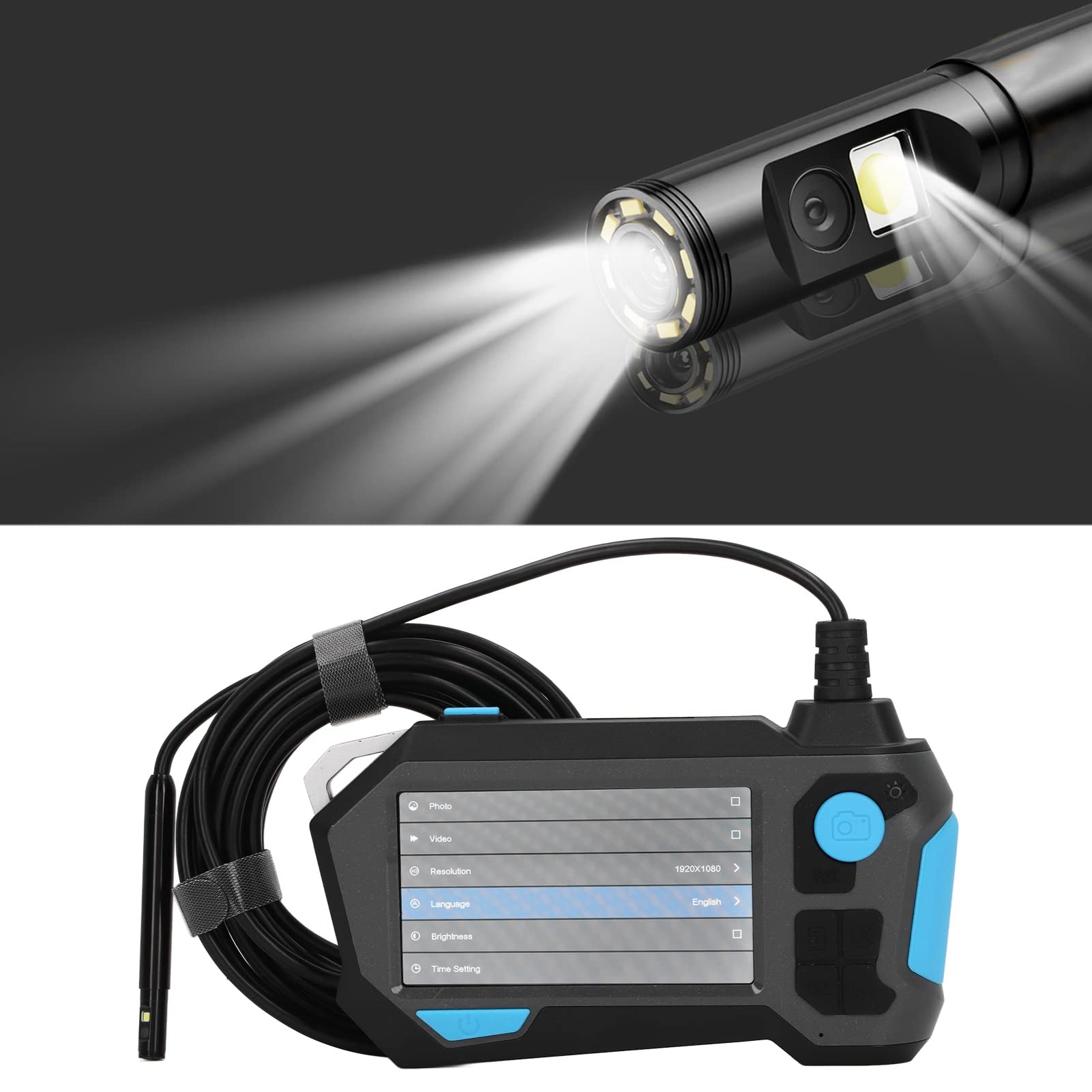 Chrees Telecamera di Ispezione a 2 Lenti, Schermo IPS da 4,5 Pollici 1920x1080P Periscopio a Doppia Lente con 8 Luci LED e Impermeabile IP68, per Ispezione di Tubi Industriali e HVAC