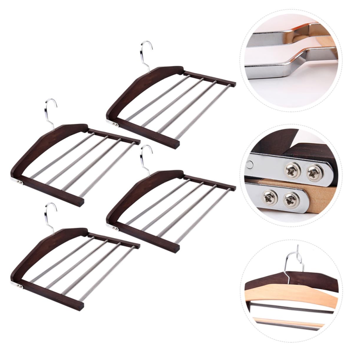 Organizador de Secado de Madera para Ropa y Pantalones, 4 Perchas Antideslizantes Ganchos Giratorios, para Colgar en Espacios Reducidos