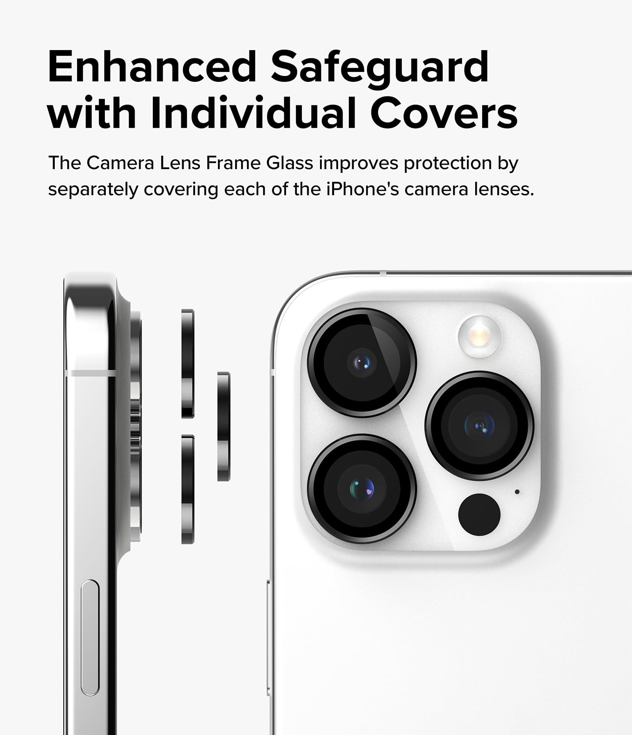 Ringke Camera Lens Frame Glass Compatibile con iPhone 15 e iPhone 15 Plus, Protezione Fotocamera Lenti Cover in Vetro Temperato, Telaio Alluminio - Black Nero