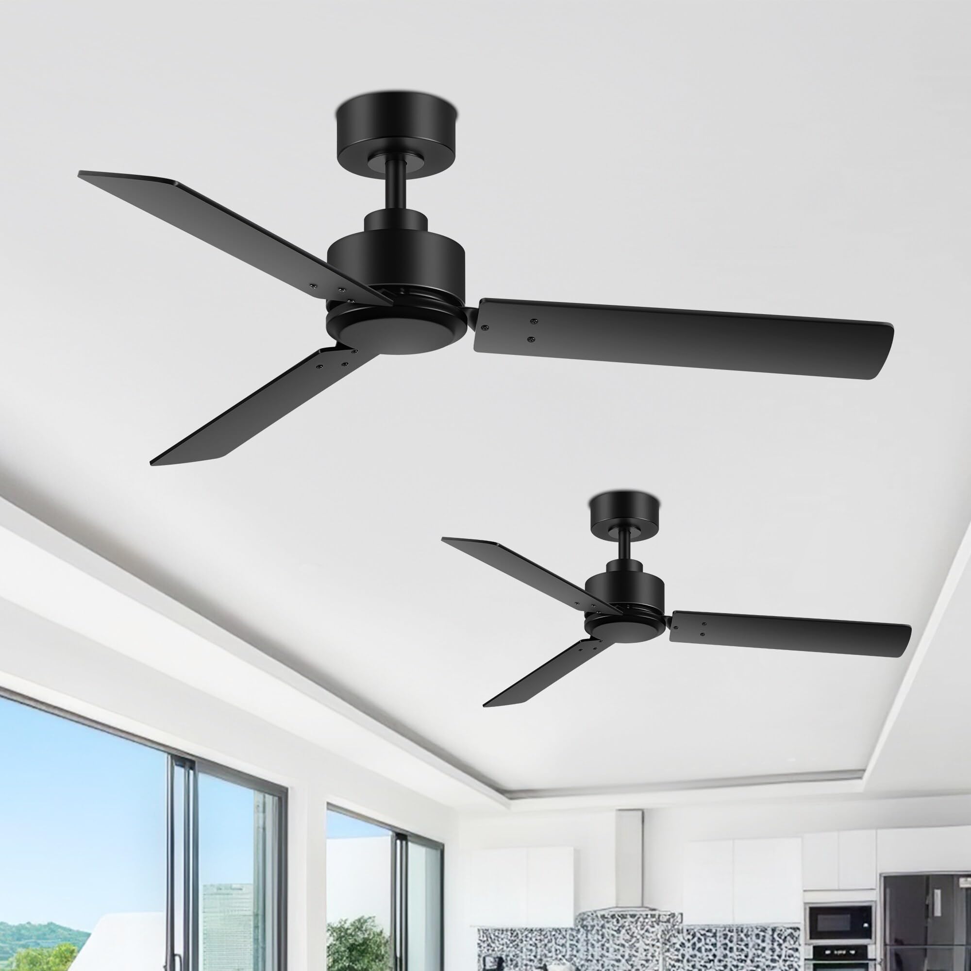 48-in Indoor Black Large Ceiling Fan without Light(3-Blade) 2 PCS