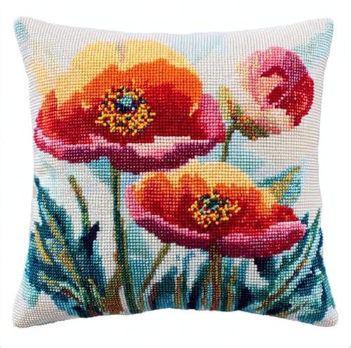 FanZheZhe 11CT Stamped Embroidery Pillowcases Blooming Flowers Cross Stitch Cushion Cover,Embroidery Kit,Needlepoint Kits for Adults Beginners,45x45cm