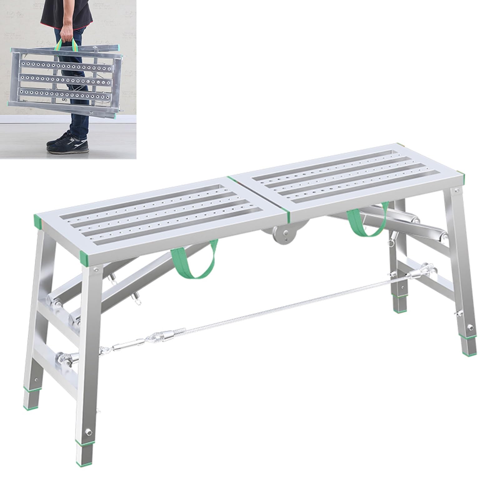 Andamio plegable de acero galvanizado con plataforma regulable de 63" x 11 3/4"