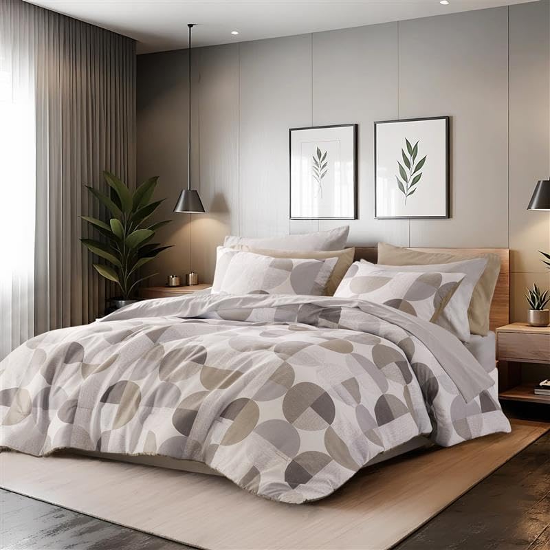 Stylish Three-Tone Printed King Size Comforter Set, Bed in a Bag 9-Piece Bedding Se...