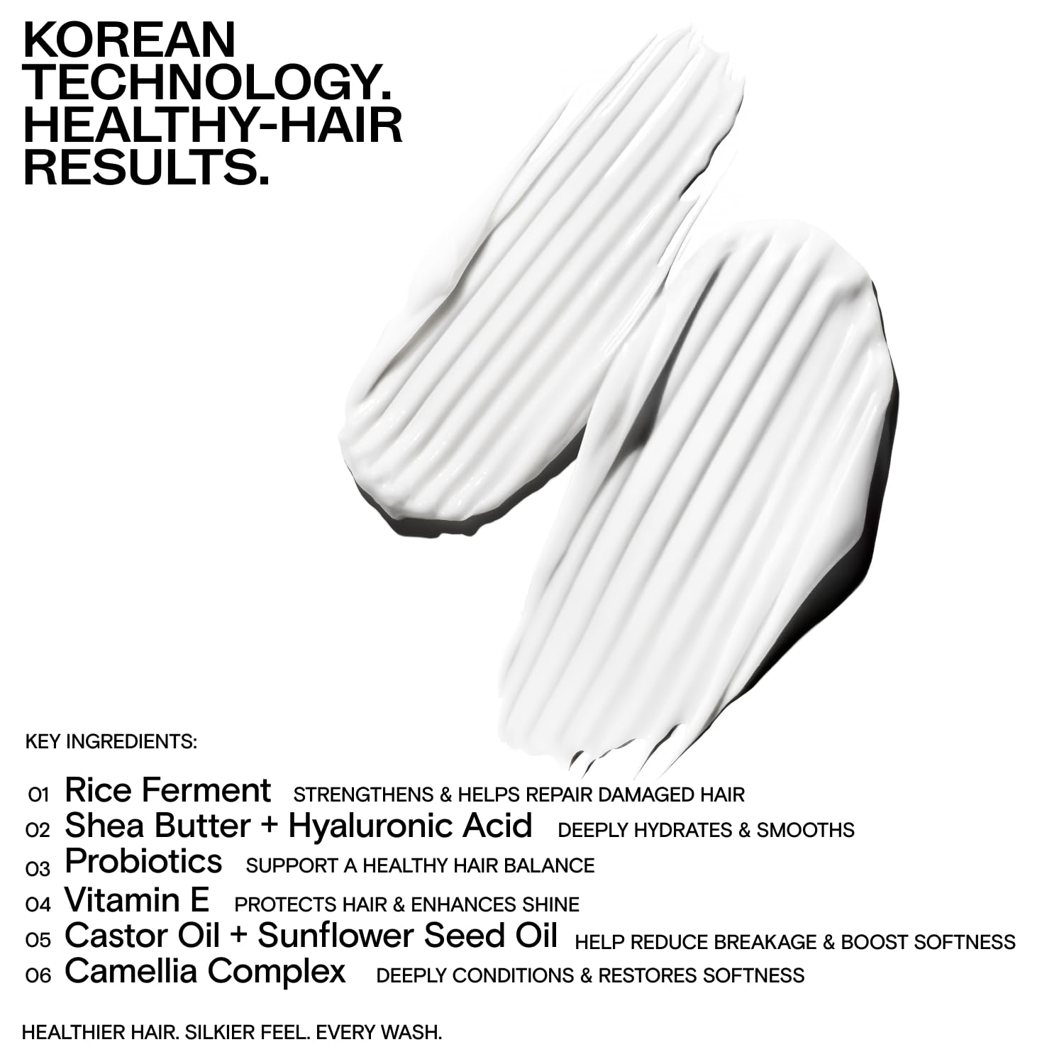 Korean Deep Hydrating Hair Conditioner for Dry, Damaged Color Treated - Softens, Detangles, Smooths - Rice Water, Hyaluronic Acid, Probiotics, Shea Butter, Deep Conditioner Care, 16-Week Supply - Image 7