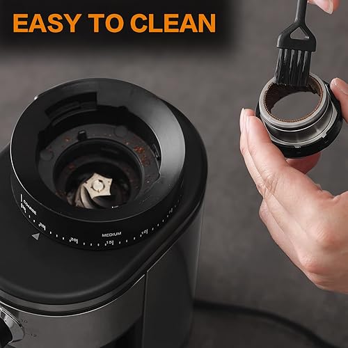 Vista 6 de Molinillo de café de rebabas, molinillo de café cónico eléctrico con 30 ajustes de molienda ajustables para 2-12 tazas, plateado y negro