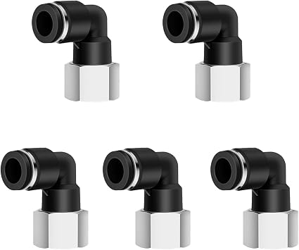5PCS Pneumatic Female Elbow 1/4" Tube OD x 1/8" NPT Thread Push to Connect Air Fittings, 90 Degree NPT Female Nickel Plated Brass Air Line Quick Connector for Air Compressor