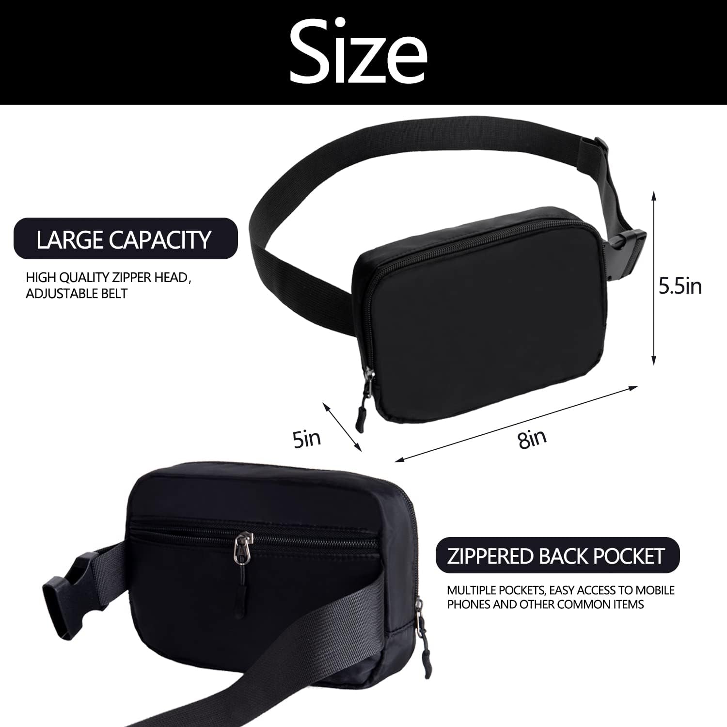 Belt bag Fanny pack crossbody bags for women Everywhere belt bag (): Belt bag Fanny pack crossbody bags for women Everywhere belt bag (BLACK-R)