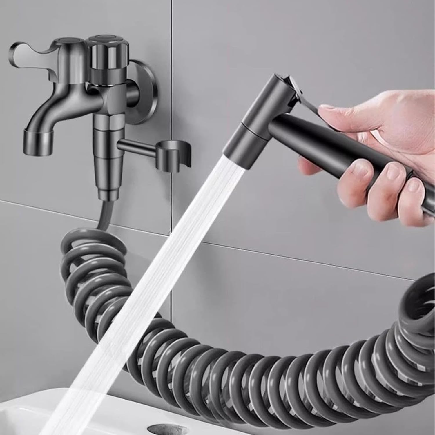 Gun Metal Kitchen Faucet, 1-in-2-out Control Valve, Toilet Faucet Splitter 2 Way, Suitable for Farmhouse Camper Laundry Rv Bar(Gray)