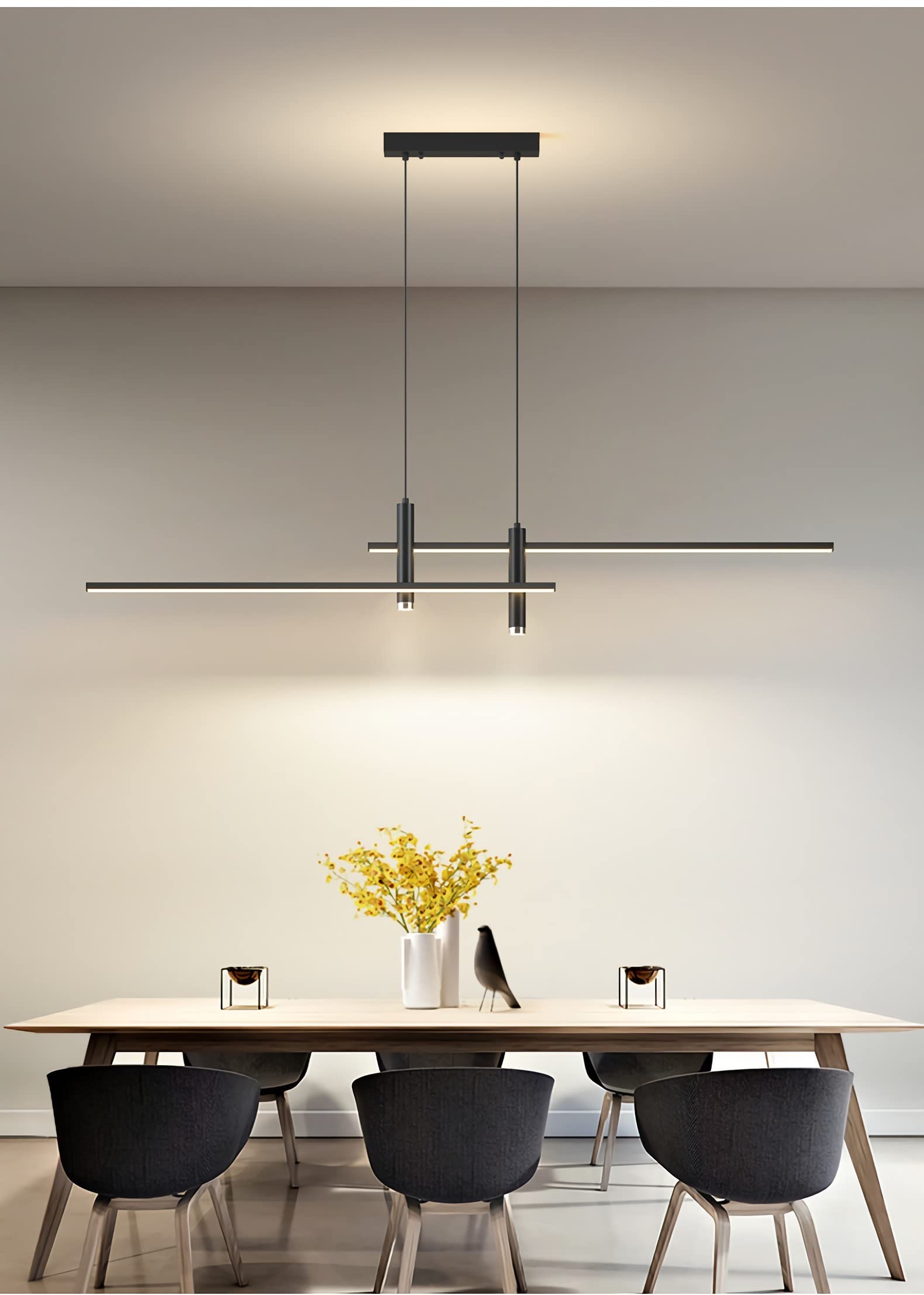 Moderne LED Pendelleuchte Esstisch Hängelampe Dimmbar Mit Fernbedienung Esszimmer Hängeleuchte Esszimmerlampe Pendellampe Höhenverstellbar Kronleuchter für Büro Hängeleuchte (Schwarz, L120cm)
