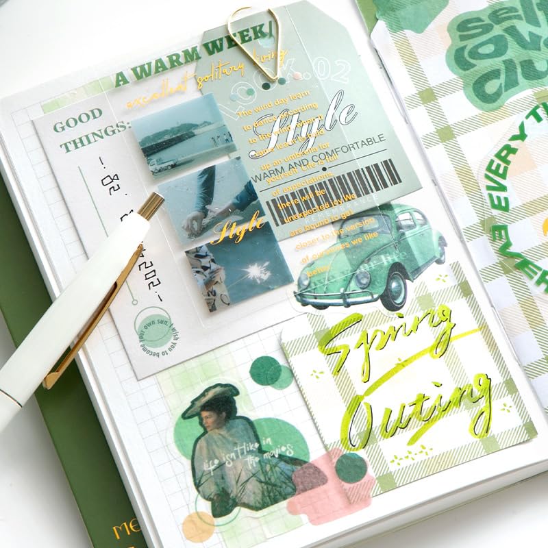 Kit scrapbooking vintage vert pour carnet de notes A6 et journal intime - 7