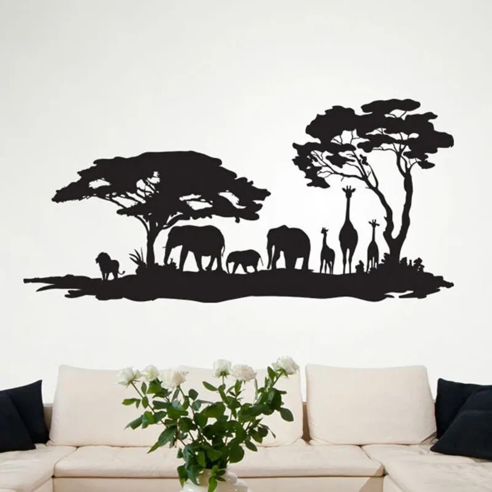YOUOUSI Zoo Jungle Animal wall Decals, African Savanna Giraffe Elephant Lion Teen Room playroom Art Decals