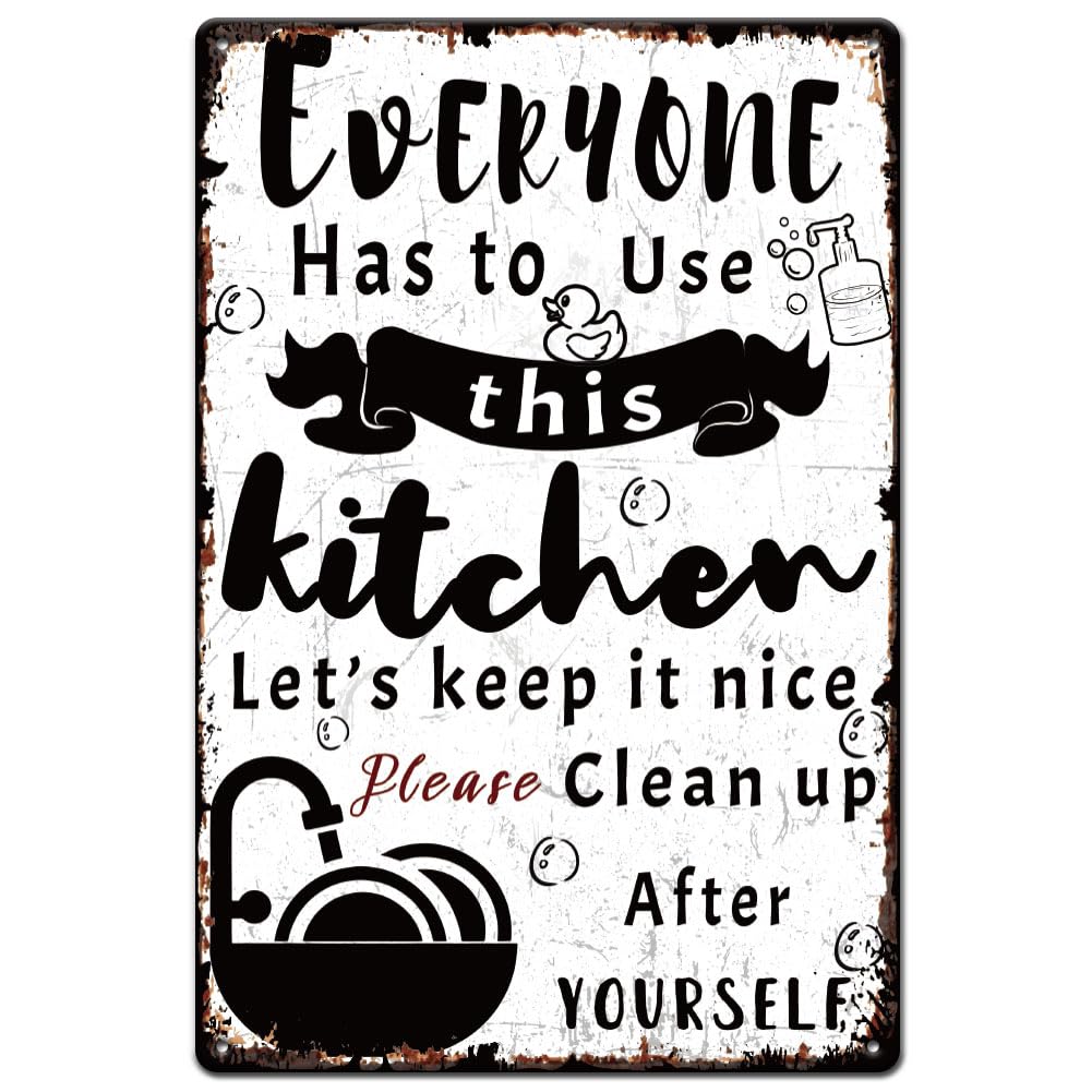 SUPERDANT Kitchen Cleaning Reminder Tin Signs Clean Plates Retro Metal Poster Plaque Vintage Text Sign Decorative for Bedroom Restaurant Apartment Café Bar Indoor Outdoor Wall Art Gifts 20x30CM