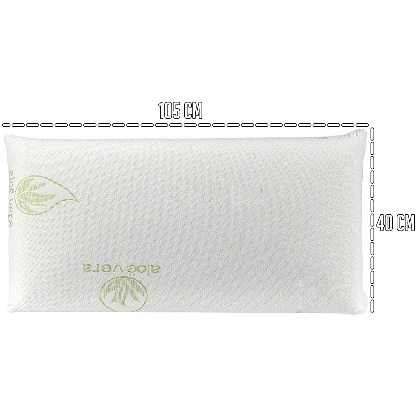 Tradineur - Almohada viscoelástica de Aloe Vera Antiácaros - Fabricada en Fibra Hueca Poliéster - Forma Rectangular - 105 cm