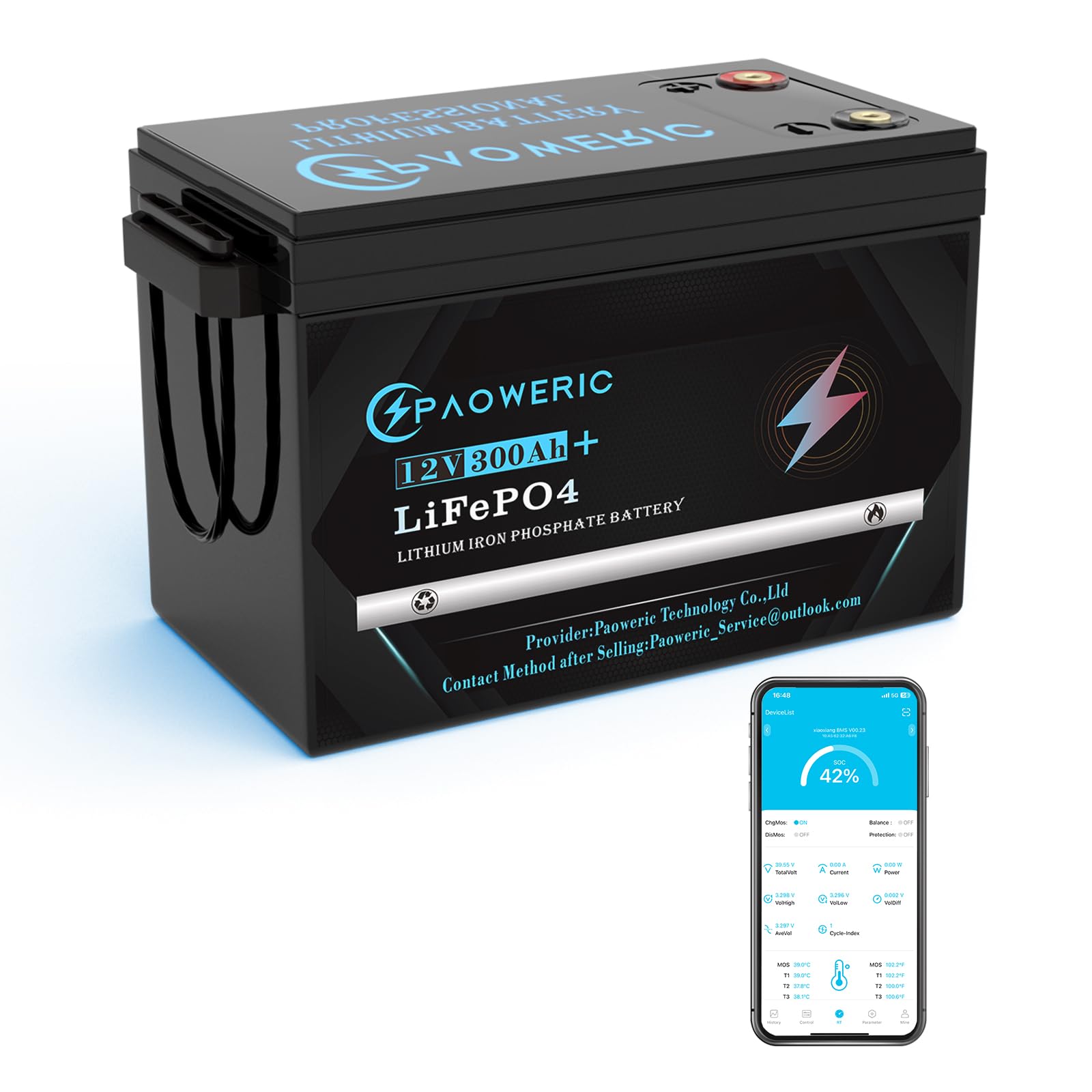 12V 300Ah LiFePO4 Battery Built-in Smart 200A BMS,Rechargeable Lithium Battery, Perfect for Solar systerm,RV,Battery Backup,Marine and Home Energy Storage