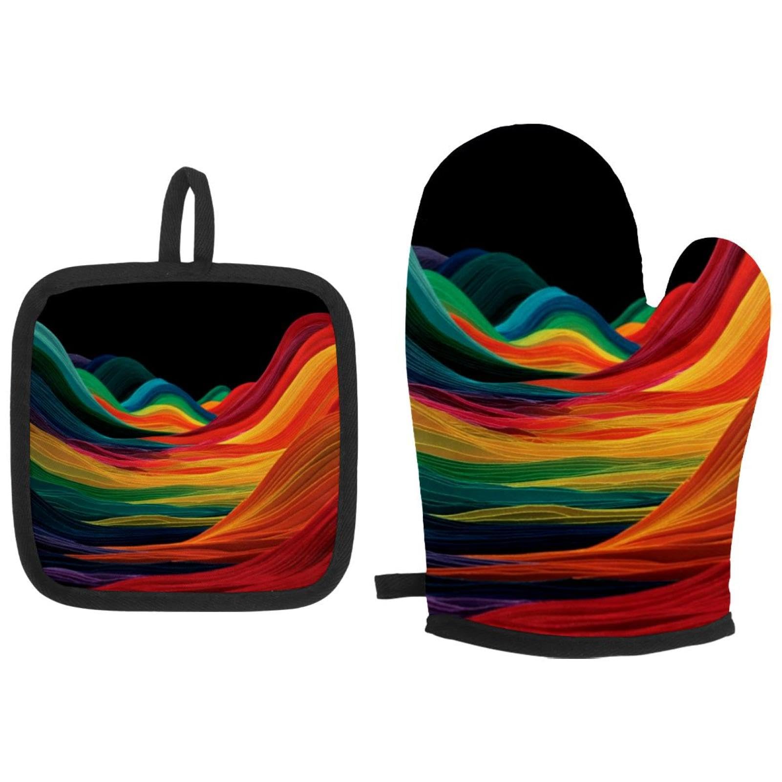 Gants de cuisine isolants et maniques arc-en-ciel : finis les plats qui glissent et les brûlures