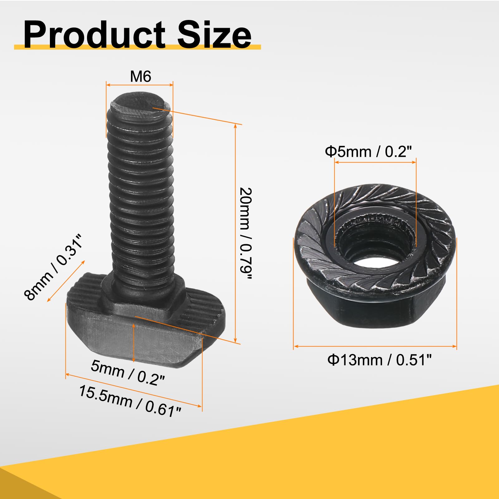 QUARKZMAN 20 Piezas De Tornillo De Cabeza De Martillo M6x20mm Para Ranura En T De Acero Al Carbono Con Tuercas Hexagonales De Brida M6 Para Perfil De Aluminio Estándar Europeo Serie 30