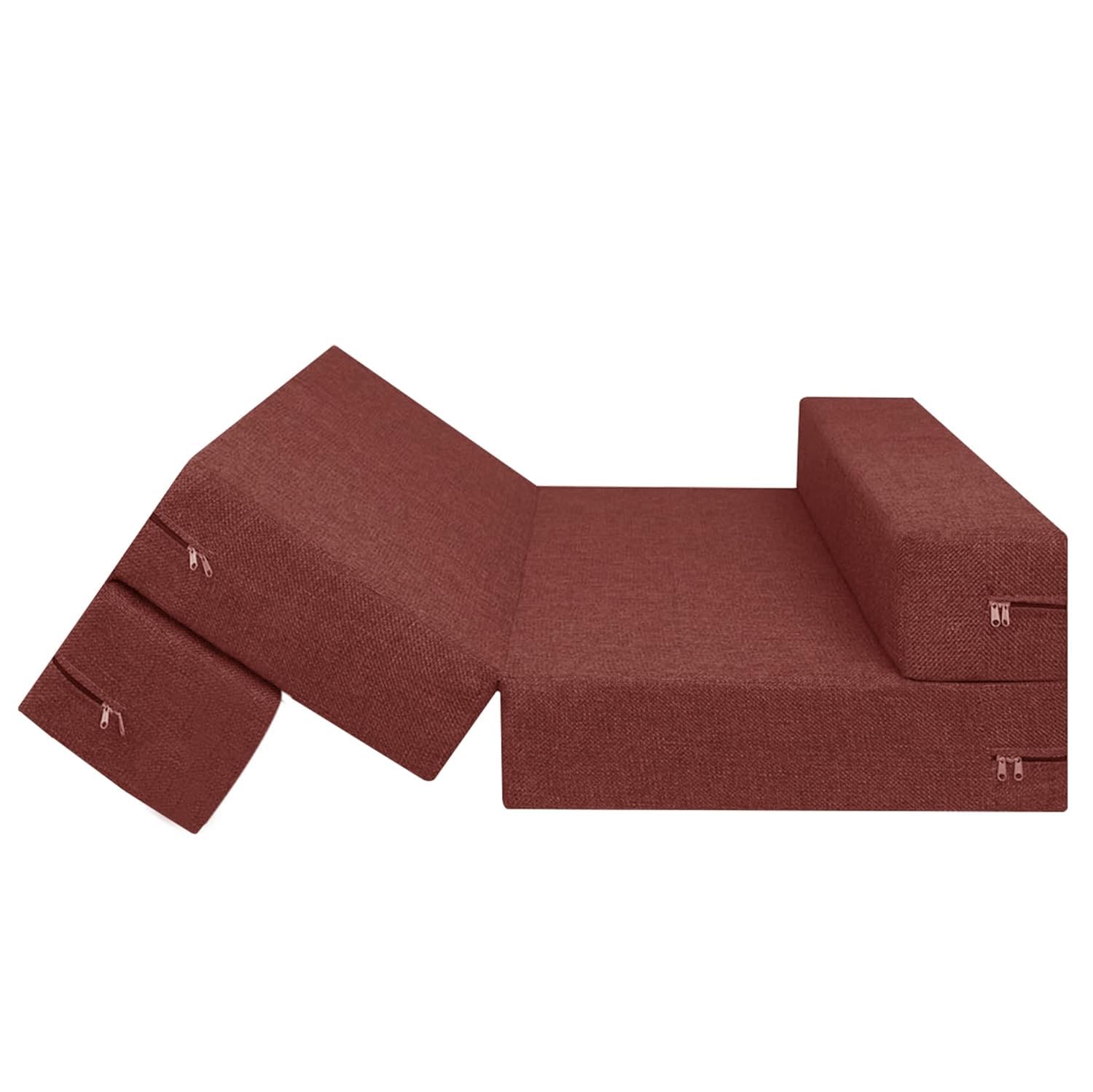 UniqueLittleFriend Sofa Cum Bed | One Seater | Sofa Bed 3 X 6 Feet, Folding Bed Cum Sofa Without Cushion Jute Fabric for Living Room -Red 2