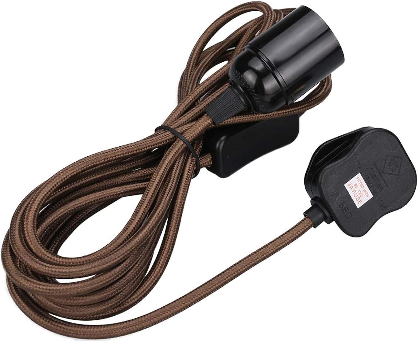 Wowsale Pendant Light Ceiling Lighting Fitting, E27 Lamp Holder Suspended Pendant Light Fitting Kit, 2 Core Gold Fabric Cable Plug with On/Off Switch- UK Plug (Coffee, 2m)