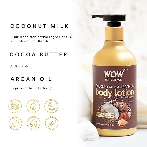 Miniatura 2 de WOW - Leche de coco y aceite de argán (hidratación media), loción corporal hidratante para mujeres, hombres, adolescentes, cuidado mejorado de la