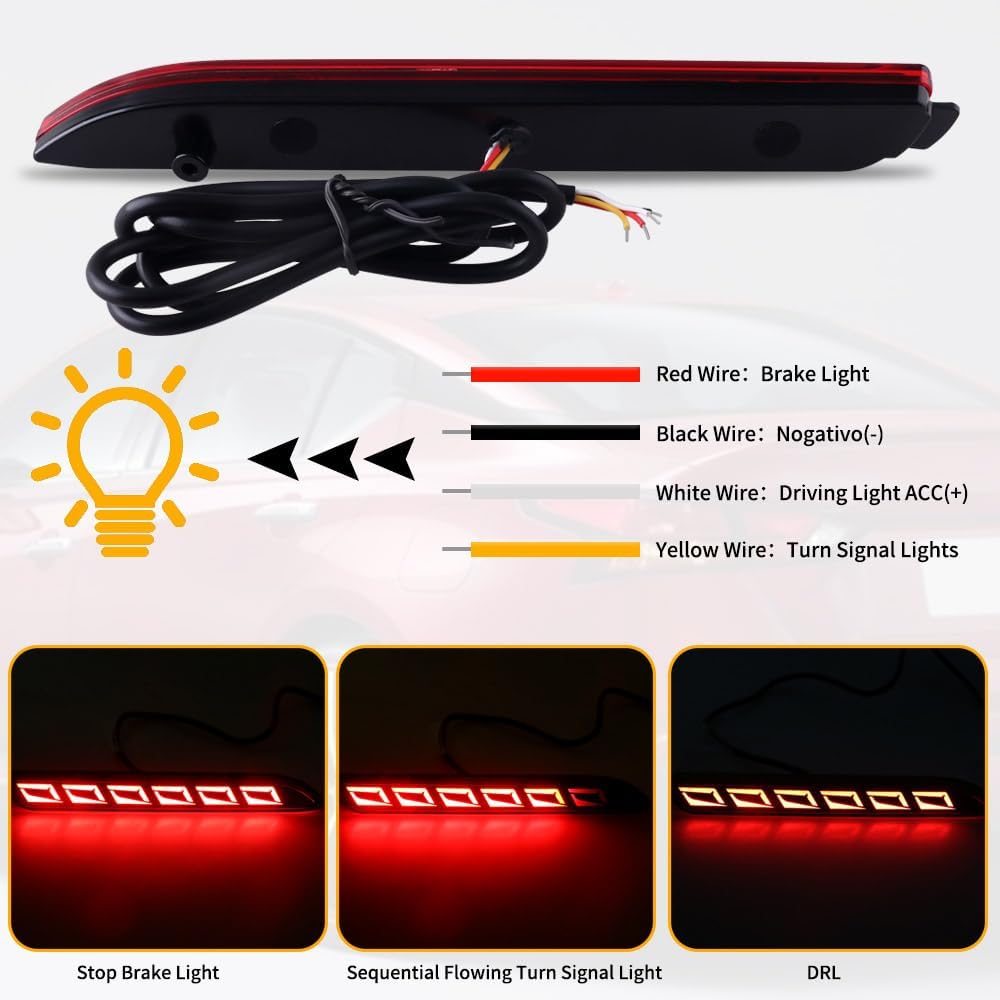 2PCS Rear Bumper Reflectors Brake Tail Lights Sequential Turn Signal Lamps Compatible For Toyota Camry Sienna Avalon Venza Sienna Lexus GX470 RX300 (Red Lens)