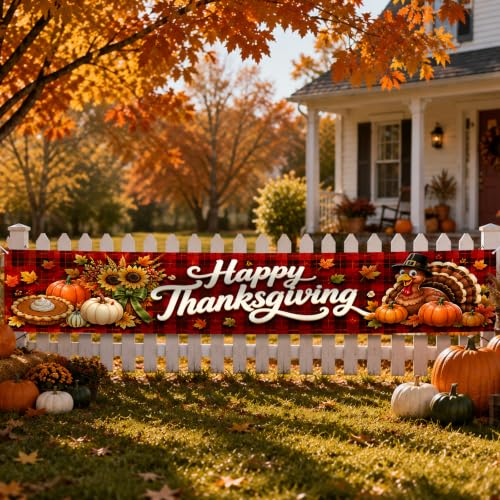 Image of Nuxovilar Happy Thanksgiving Banner,118.1 inchx19.68 inch Polyester