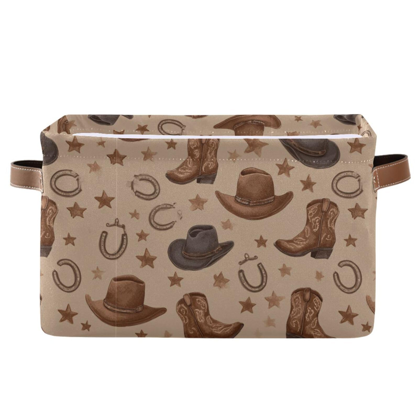 Aslsiy Storage Basket Western Cowboy Cowgirl Nursery Bins Lucky Horse Shoe Baby Box Canvas Clothes Shelf Basket Laundry Hamper 1 Pcs
