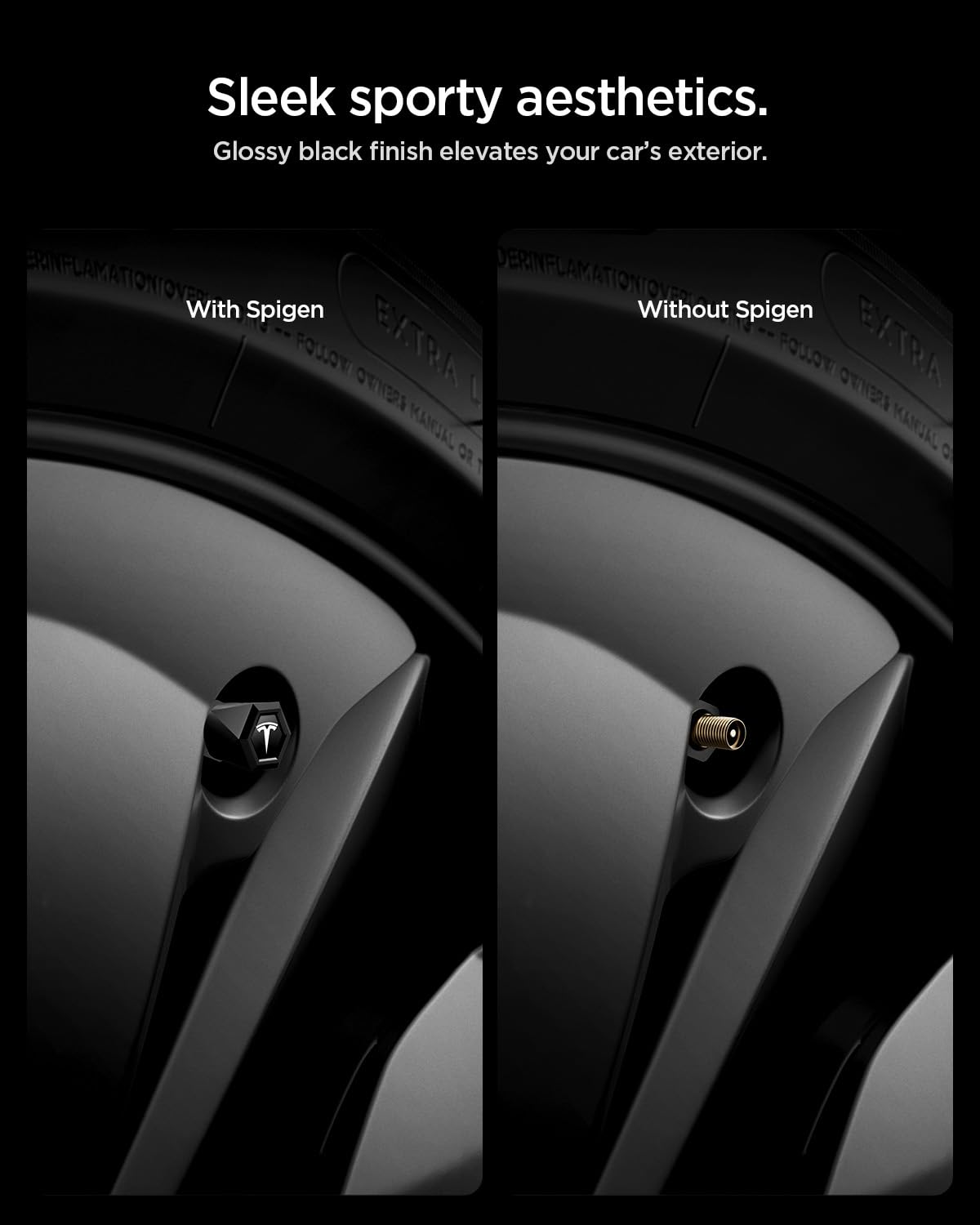 Spigen Pack de 4 Bouchons de Valve de Pneu Magnétiques pour Tesla Model 3/Y/X/S avec TPU, Anti-Rayures, Capuchons de Tige de Valve d'air Conçus pour Accessoires Tesla - Argent