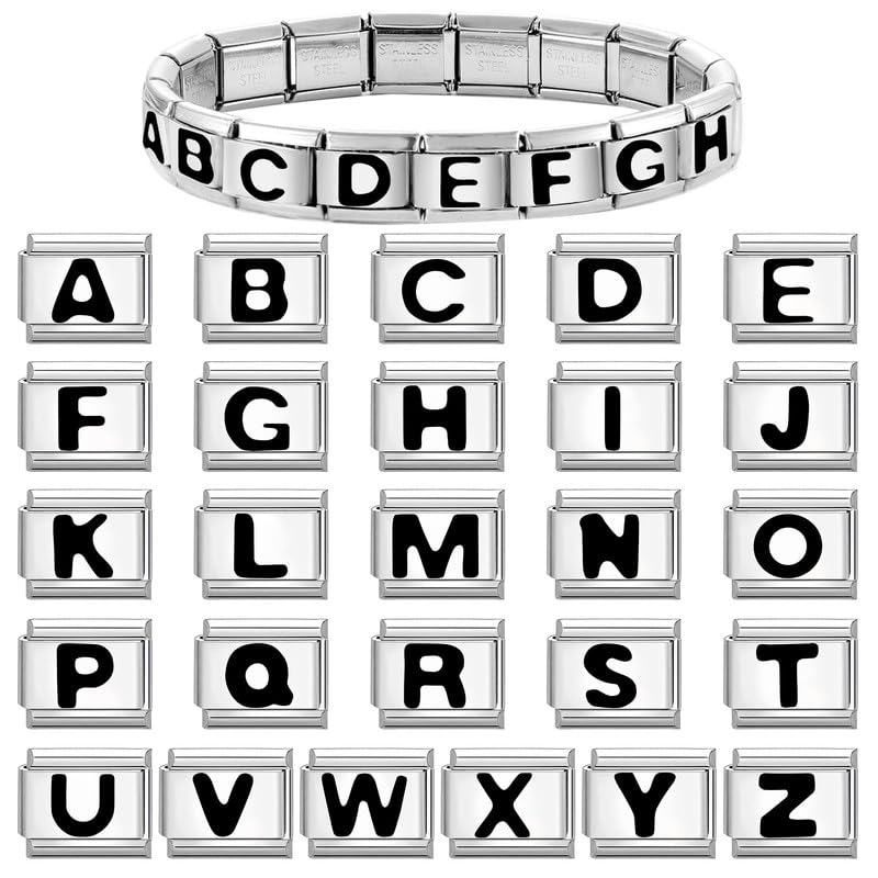 Heflashor Italian Bracelet Letter Charm, Custom 9mm Gold Silver Alphabet A-Z Charms, Jewelry Gift Bracelets Stainless Steel Initials Links for Women Men2