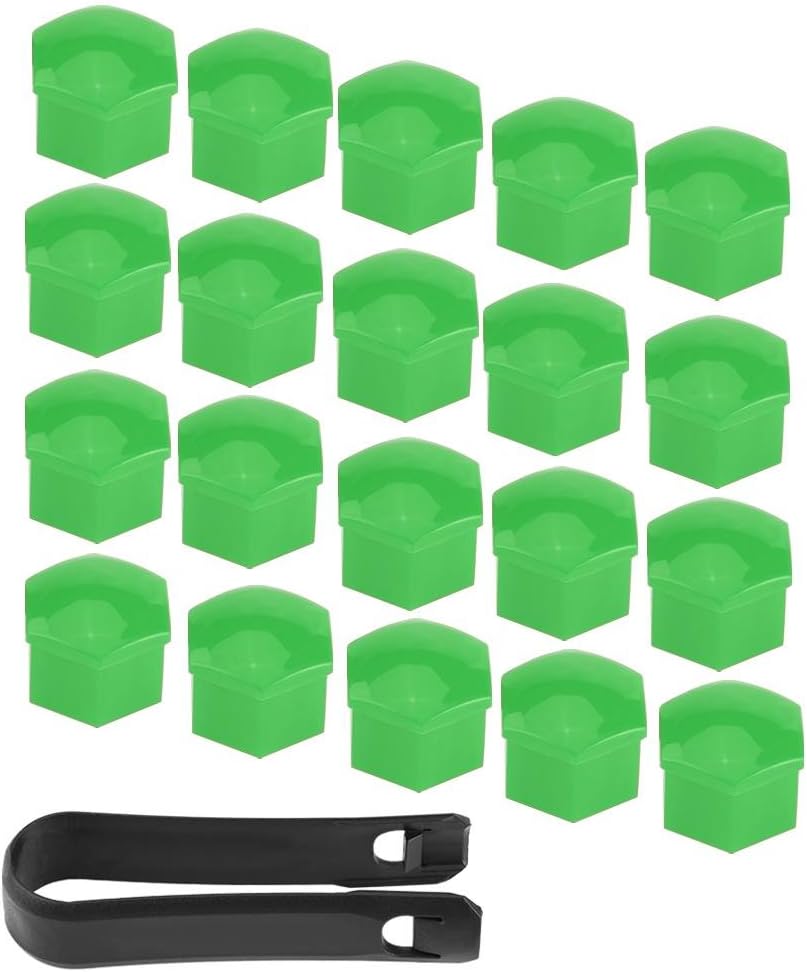 Keenso 20Pcs 17mm Car Lug Nut Bolt Screw Cover Wheel Hub Covers Tyre and Removal Tool Universal(Green)