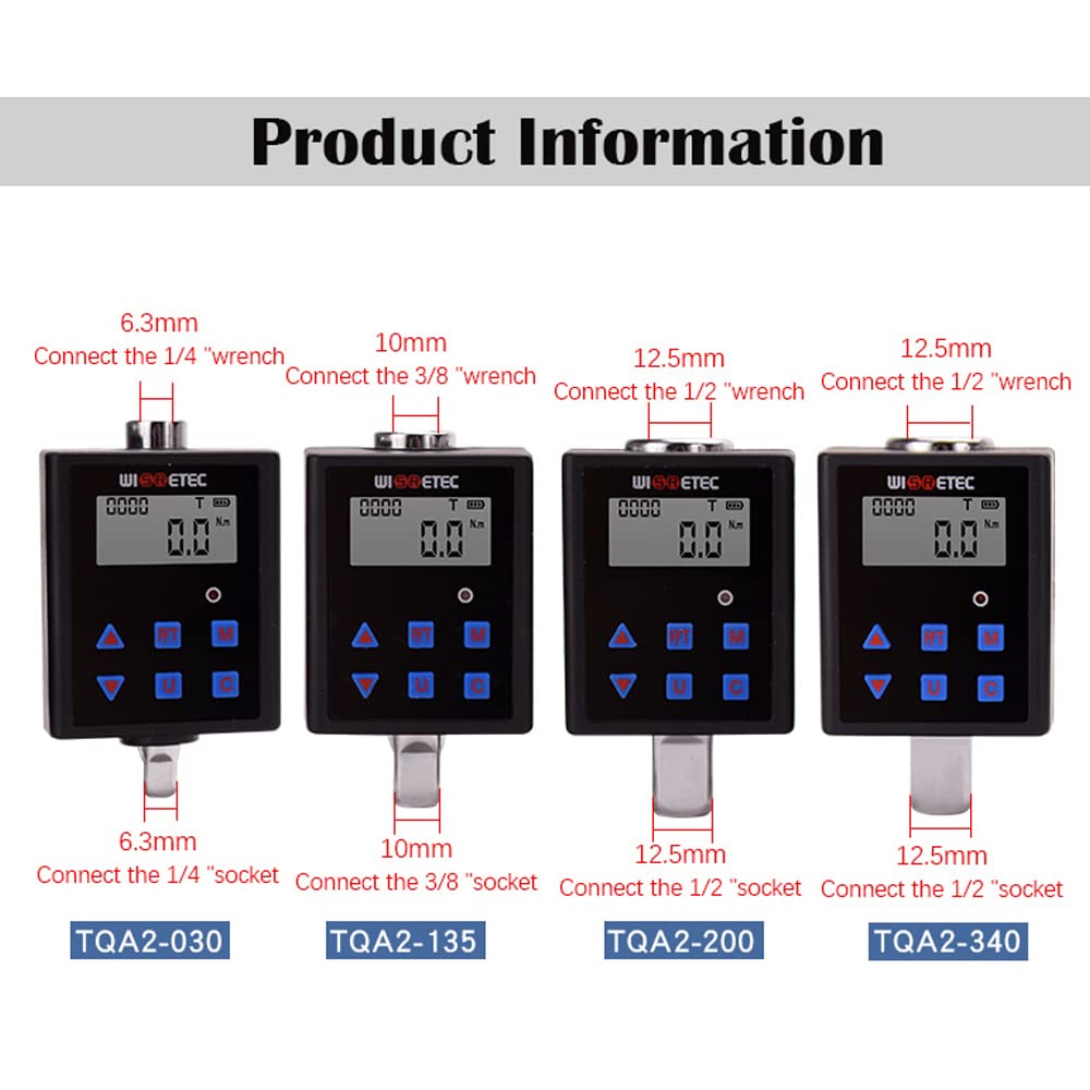 Weytoll Misuratore di coppia digitale, misurazione bidirezionale con foro quadrato da 1/2" a testa quadrata da 3/8", quattro unità commutabili con funzione di allarme sonoro e luminoso