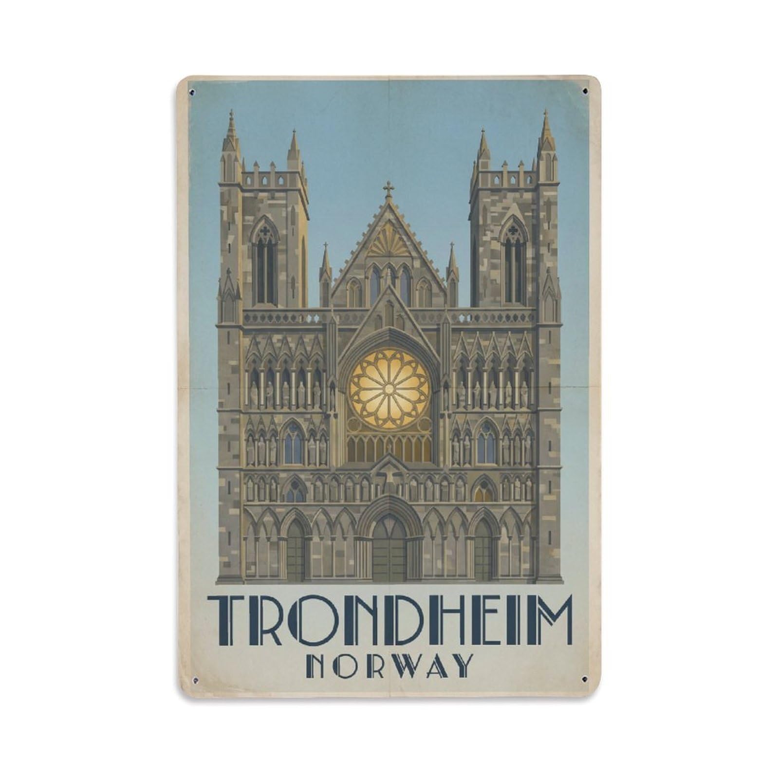 Travel Retro Norway Trondheim Metal Tin Sign Plaque Wall Decor for Cafe, Club Bar, Office, Garden Metal Poster 8x12Inch