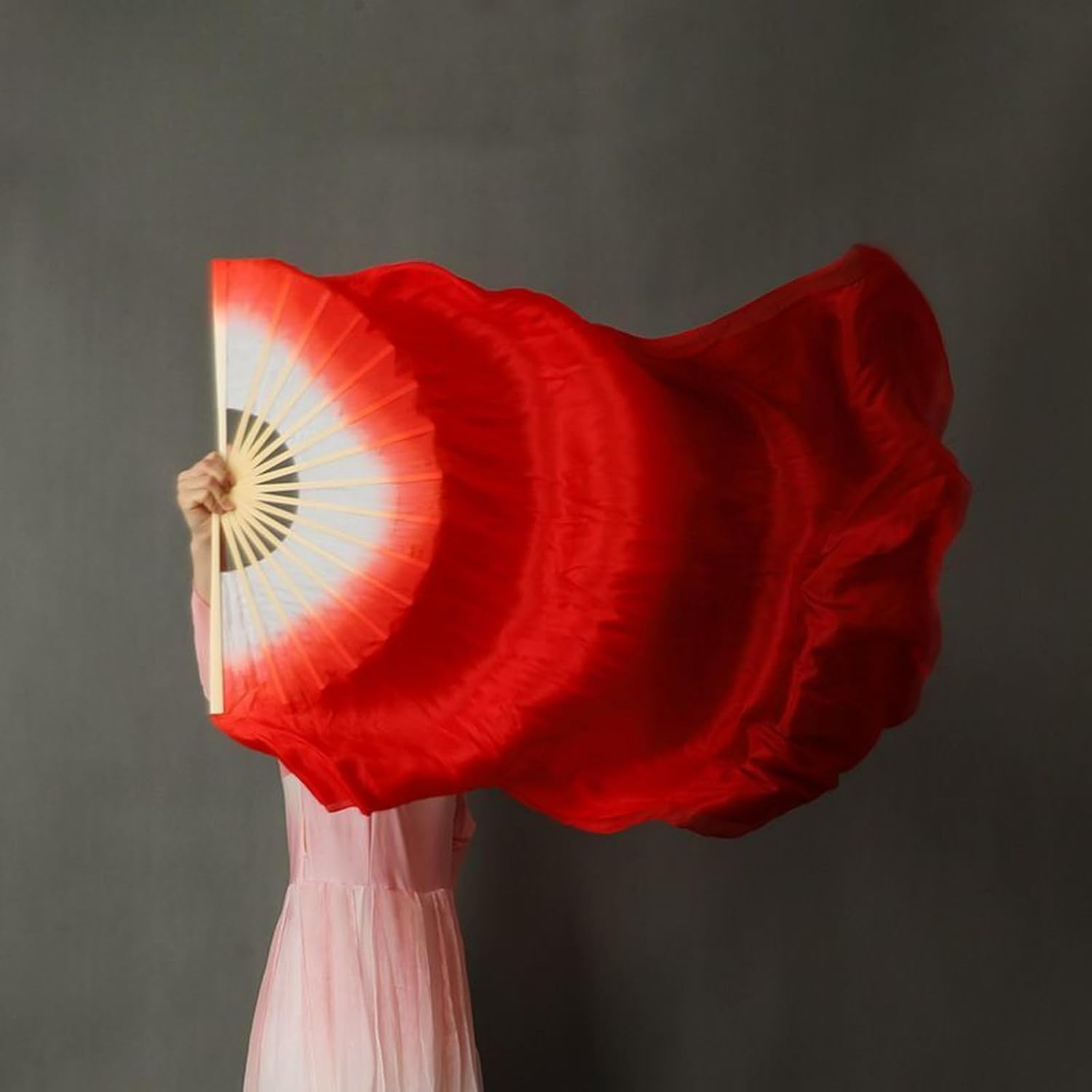 Gradient Imitation Silk Right Hand Dancing Fan, Total Length 150cm, Classical Long Silk Fan Dance Performance Prop