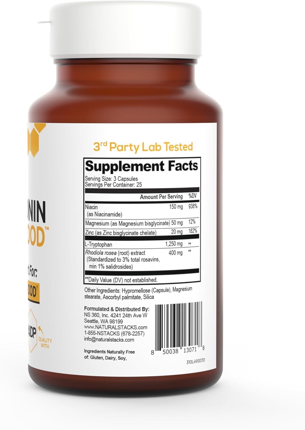 NATURAL STACKS Serotonin Brain Food w/L-Tryptophan & Rhodiola Rosea - Mood Support Supplement - Promotes Positive Mood, Calmness, Stress Relief - Happy Mood & Brain Support Supplement - 75 Capsules - Image 7