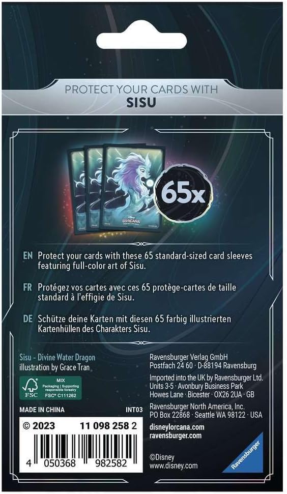 Ravensburger Disney Lorcana TCG Card Sleeves Featuring Sisu – Divine Water Dragon by Grace Tran | 65 Protective Sleeves for TCG Decks | Ages 8+