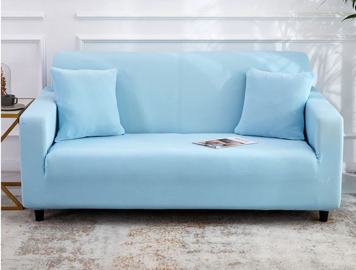 Housse de canapé universelle extensible 3 places bleu clair lavable et anti-plis