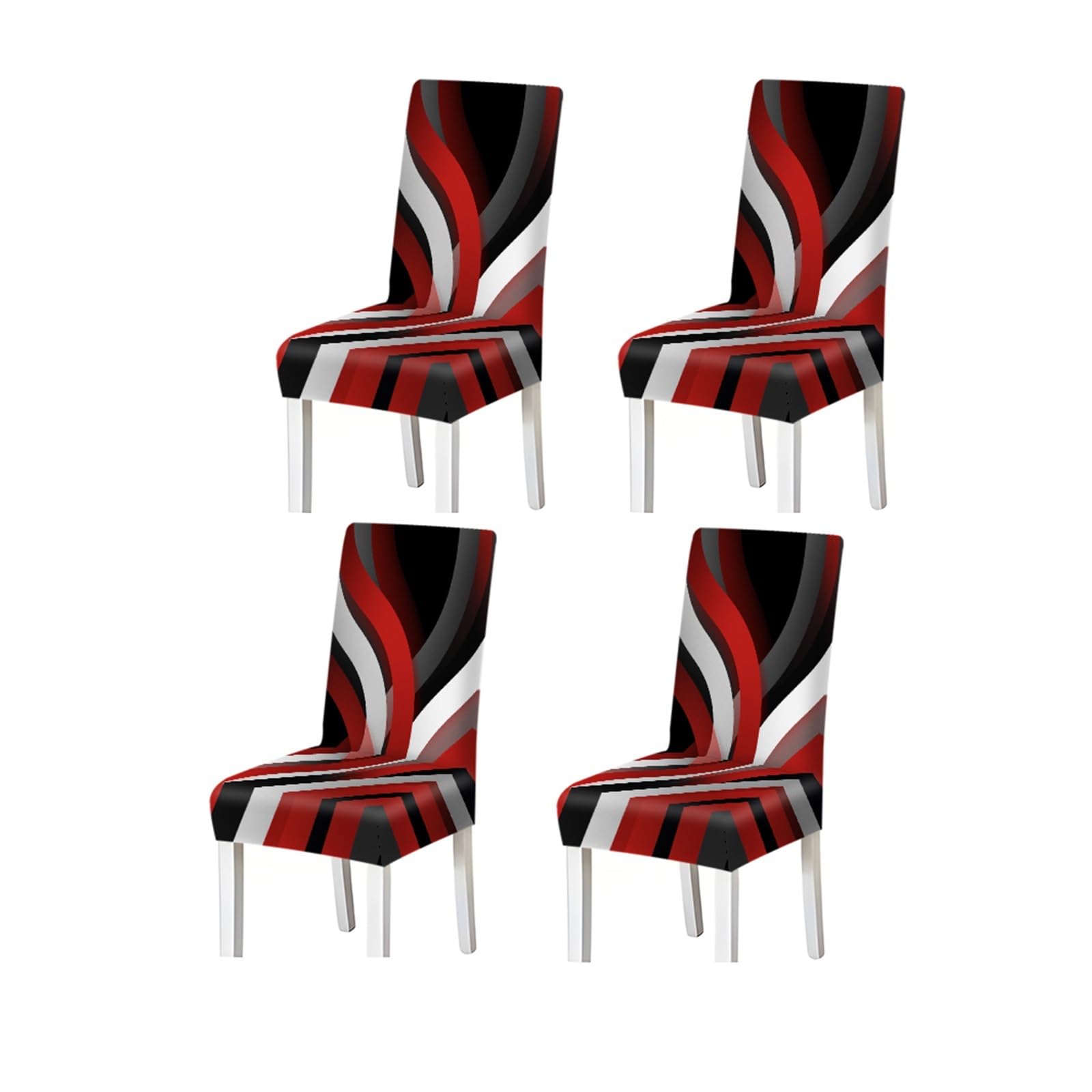 Modern Red Black Geometric Chair Covers Set Of 2/4/6, Abstract Wave Stretch Dining Chair Slipcovers Removable Stretch Slipcovers for Dining Chairs(4PCSChair cover)