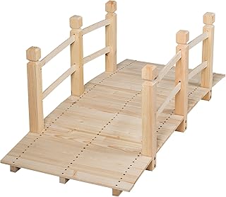 S AFSTAR Garden Bridge, 5FT Wooden Arc Footbridge for Outdoors with Safety Guardrails, Decorative Landscaping for Garden Yard Walkway Creek Farm, 400 LBS Capacity (Natural Finished)