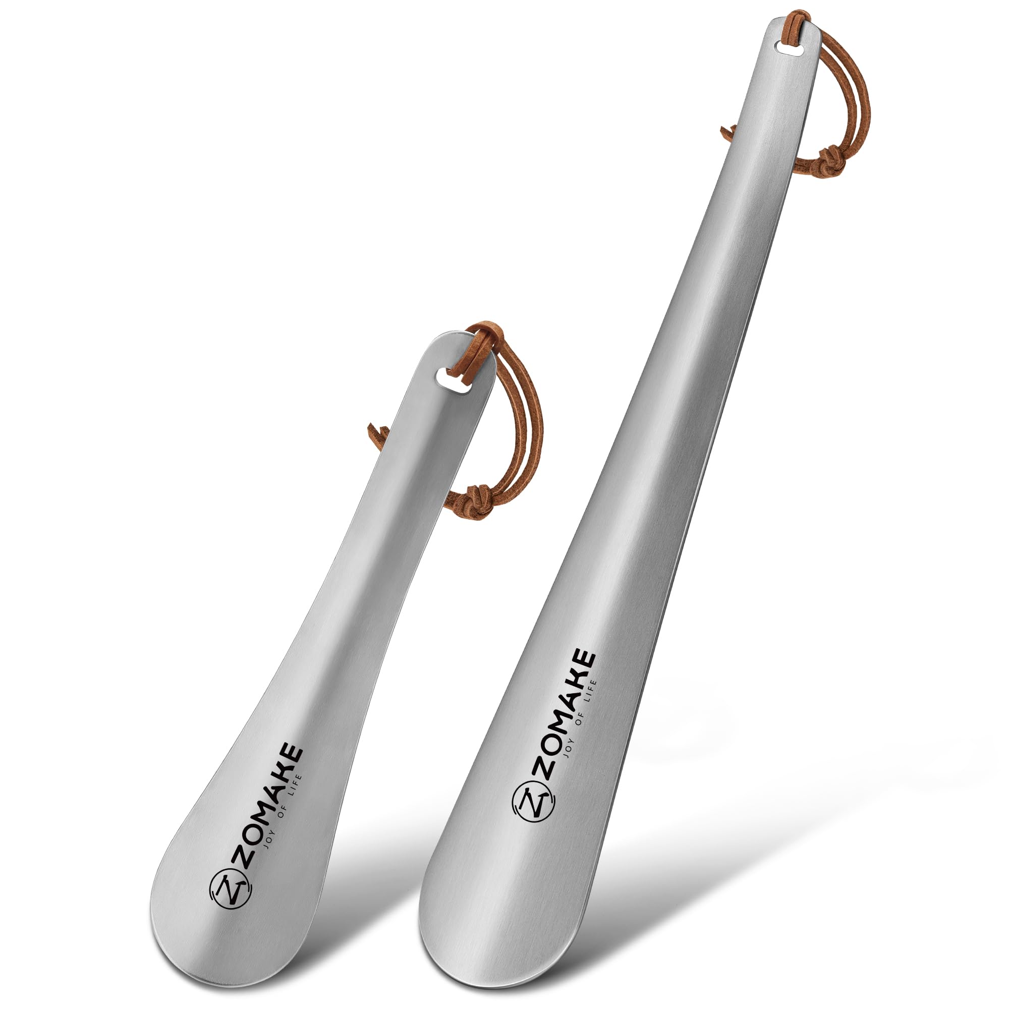 ZOMAKE Shoe Horn Metal, Travel Shoehorn Stainless Steel Shoes Helper Stick, Short Handle Shoe Spoon Shoe Lifter Shoe Puller with Rope for Men Women Seniors Kids(18.5-30 CM)