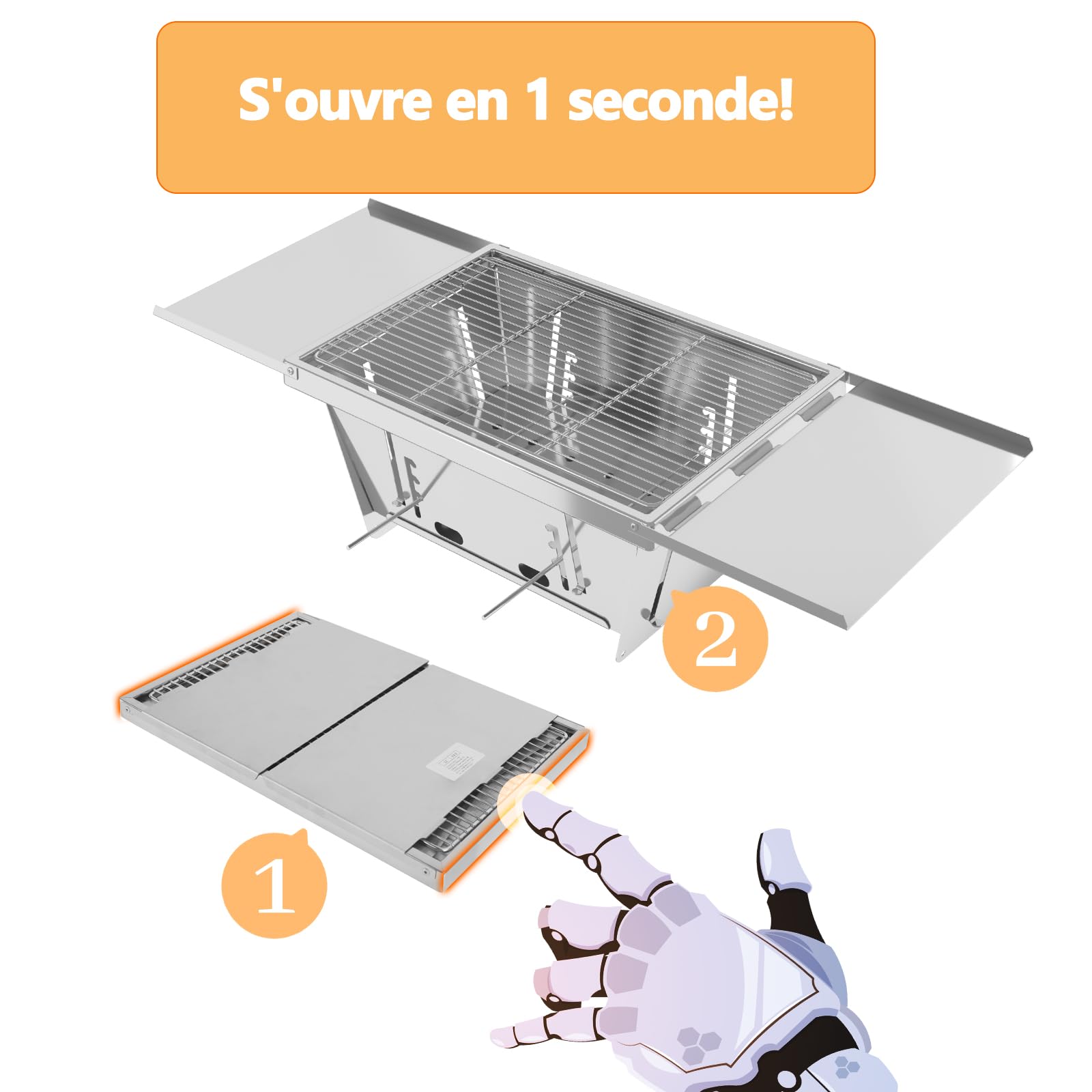 Dripex Mini Portable Barbecue, Pliable BBQ de INOX Camping Barbecue de pique-nique, pour pique-nique, jardin, terrasse, camping, voyage Pour 1 à 4 personnes (65 x 25 x 14cm)
