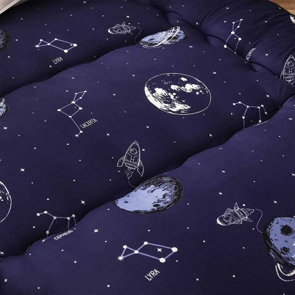 MAXYOYO Navy Space Adventure Japanese Floor Futon Mattress, Thicken Tatami Mat Sleeping Pad Foldable Bed Roll Up Mattress Floor Lounger Bed Couches and Sofas for Kids Twin Size