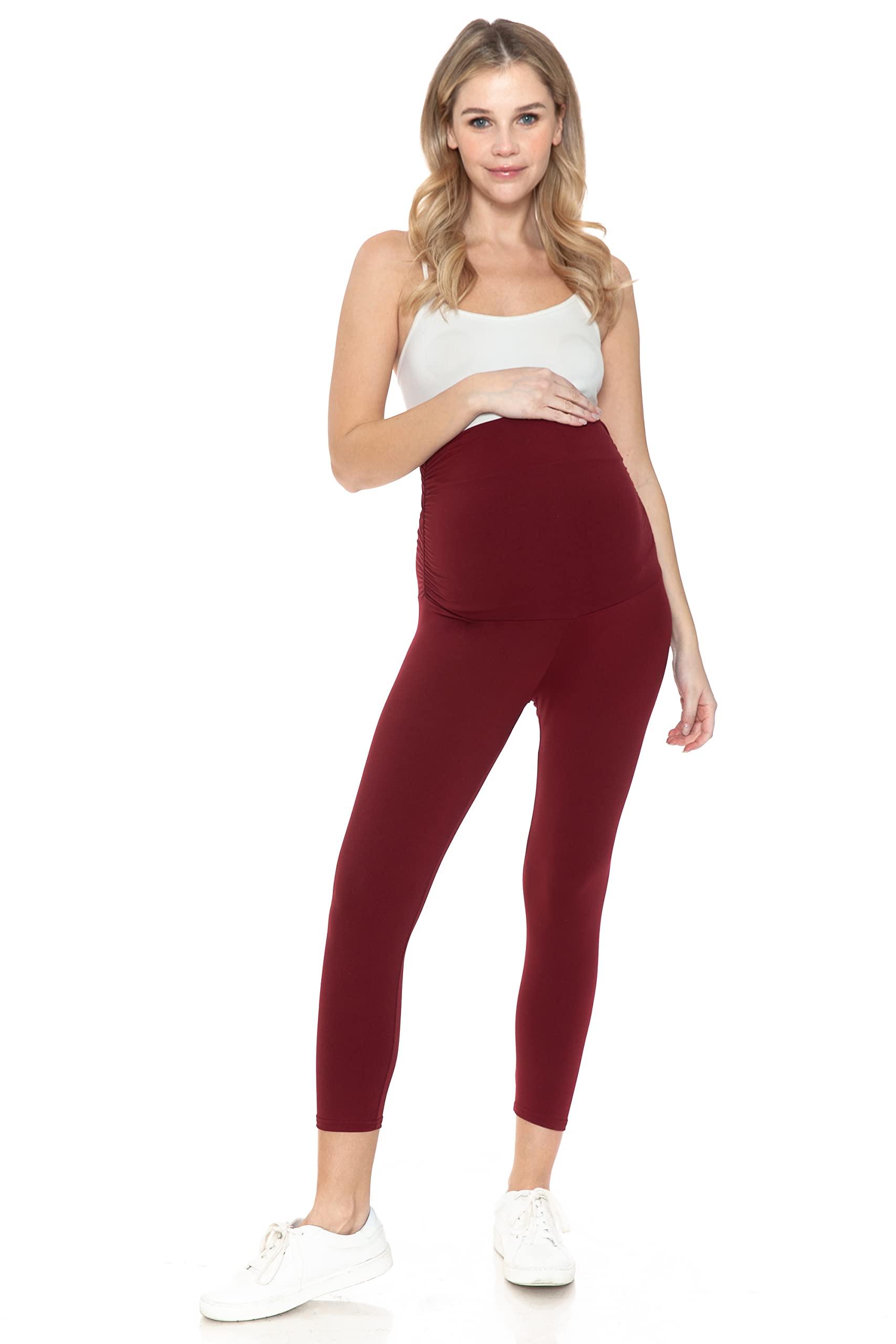 Leggings Depot Legging de maternité pour femme - Collants de yoga décontractés pour la grossesse, bordeaux, Taille M