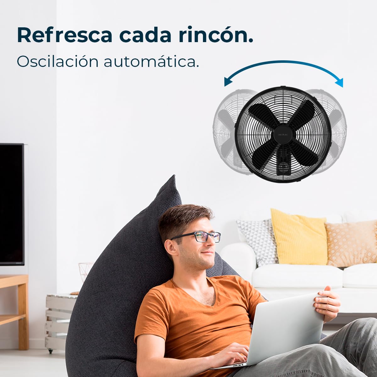 Cecotec Ventilateur Mural avec Télécommande EnergySilence 4500 Power Wall Control Black, 50W, Diamètre 45cm, 4 Pales Aérodynamiques, Écran LED, 3 Vitesses, Minuterie 8h, Oscillation Automatique