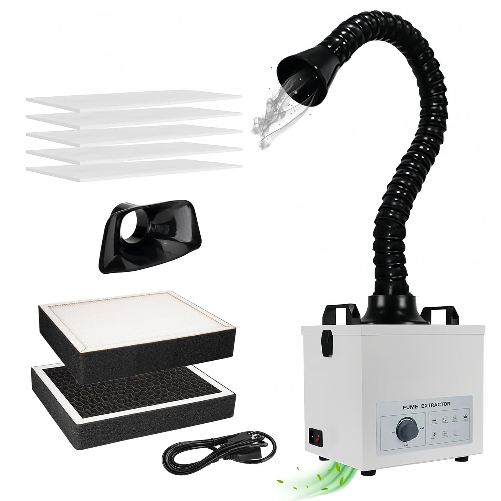 Aspiratore fumi saldatura 100W con filtro a 3 strati, purificatore desktop 200 m³/h, silenzioso, carbone attivo, per fumi saldatura, vapori laser e polveri (4 Prefiltro di ricambio inclusi) 110V
